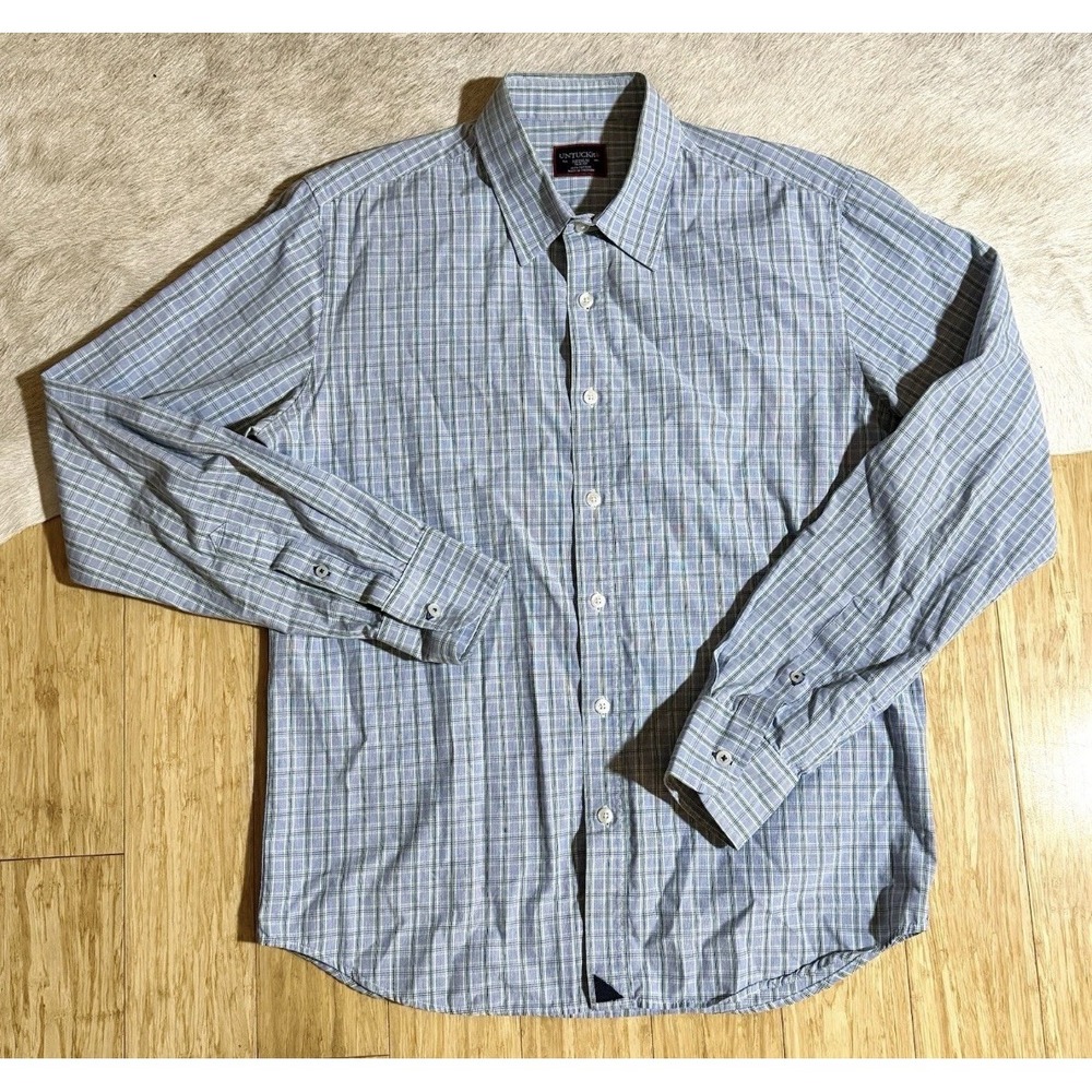 UNTUCKit Shirt Mens Medium Regular‎ Wrinkle Free Performance Blue/green Check